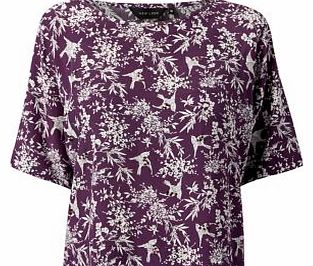 Purple Bird Print T-Shirt 3207496