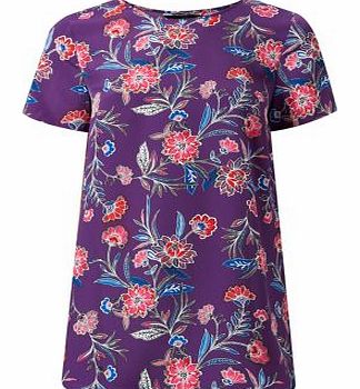 New Look Purple Floral Print Dip Hem T-Shirt 3260218