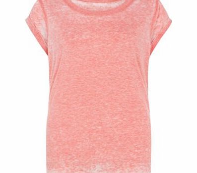New Look Red Burnout Roll Sleeve T-Shirt 3018139