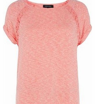 Red Lace Insert Fine Knit Raglan T-Shirt 3116331
