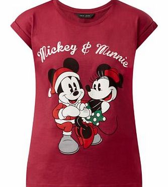 New Look Red Minnie and Mickey Christmas T-Shirt 3312776