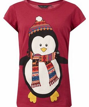 New Look Red Penguin Print Christmas T-Shirt 3226482