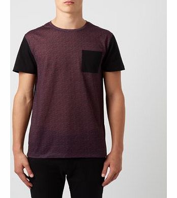 Red Textured Contrast Sleeve Pocket T-Shirt