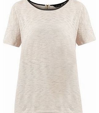 New Look Shell Pink Leather-Look Trim T-Shirt 3191346