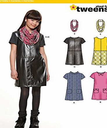 New Look Size A 8 - 10 - 12 - 14 - 16 Tweens Sewing Pattern 6320 Girls Dress or Jumper and Scarf, Multi-Colour