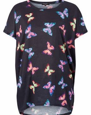 Tall Black Butterfly Print Oversized T-Shirt