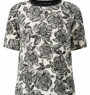 New Look Tall Monochrome Ribbed Neck Floral Print T-Shirt