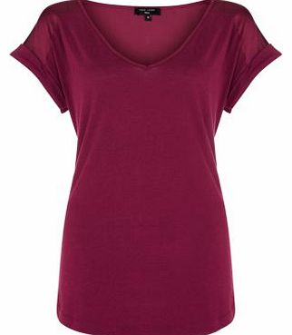 New Look Tall Purple Sateen Shoulder V Neck T-Shirt 3203811