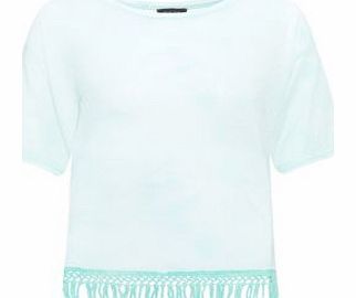 New Look Turquoise Tie Dye Fringe Hem T-Shirt 3138709