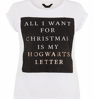 New Look White All I Want Hogwarts T-Shirt 3312791