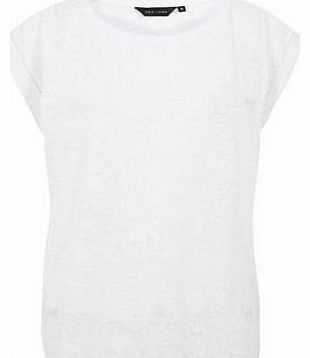 New Look White Burnout Roll Sleeve T-Shirt 3099570