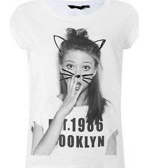 New Look White Foil Girl Print T-Shirt 3304053
