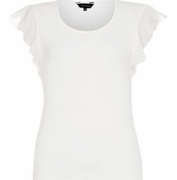 New Look White Frill Sleeve T-Shirt 3052040