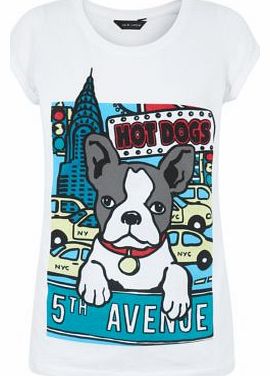 New Look White Hot Dog 5th Avenue Print T-Shirt 3203493