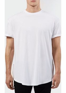 New Look White Longline Zip Side Crew Neck T-Shirt 3242330