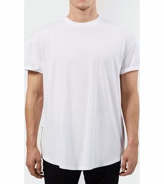 New Look White Longline Zip Side Crew Neck T-Shirt 3242331