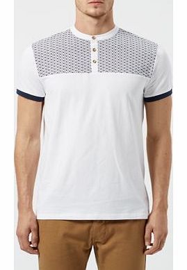 New Look White Printed Neck Grandad Collar T-Shirt 3256360