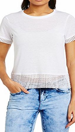 New Look Womens EX Geo Crochet Trim Short Sleeve T-Shirt, White, Size 10