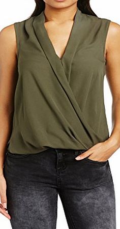 New Look Womens Wrap Front Sleeveless Blouse, Khaki, Size 14