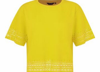 New Look Yellow Laser Cut Out Trim Boxy T-Shirt 3249599