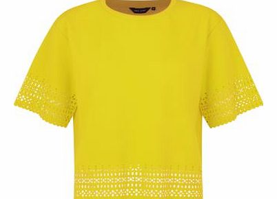New Look Yellow Laser Cut Out Trim Boxy T-Shirt 3249600