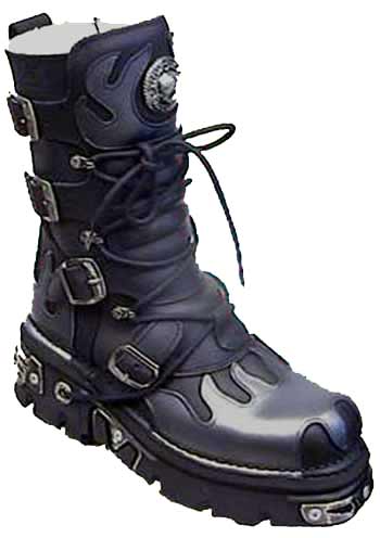 New Rock Boots - 591 - Black w/Dark Silver Flame