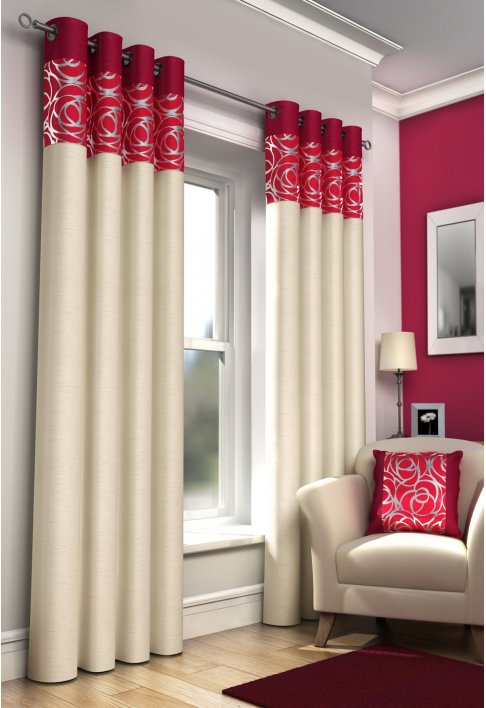 New York Red Lined Eyelet Curtains