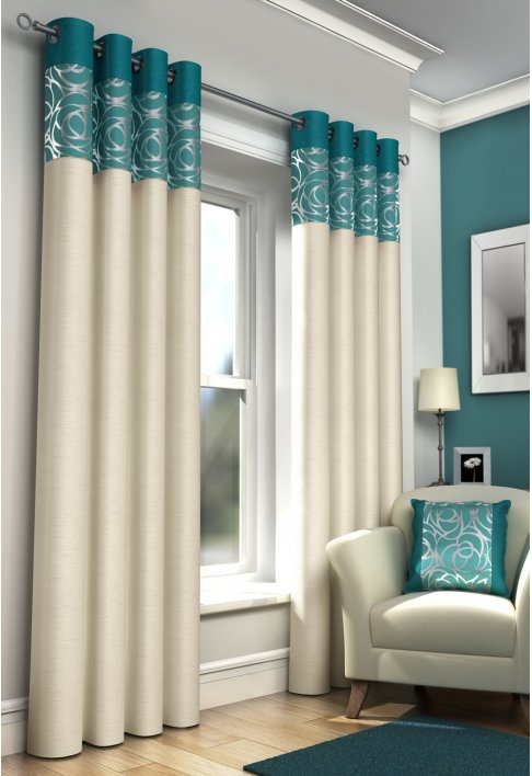 New York Teal - Lined Eyelet Curtains