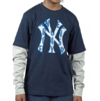 New York Yankees NYY Junior Long Sleeve Layered T-Shirt Navy/Grey