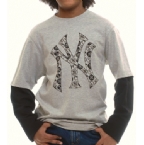 New York Yankees NYY Junior Long Sleeve Top Grey/Black