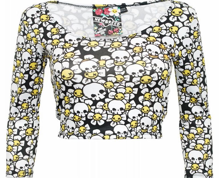 NewBreed Girl Dead Daisy 3/4 Sleeve Crop Top NB1255-DD