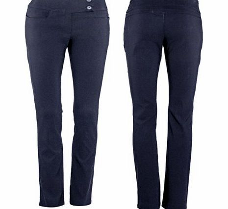 NewGo Collection New School Ladies Girls Black, Navy amp; Grey Stretch Trousers (5 Styles) 6-16 (UK Size6 29``, 2 Button Skinny Leg Navy)