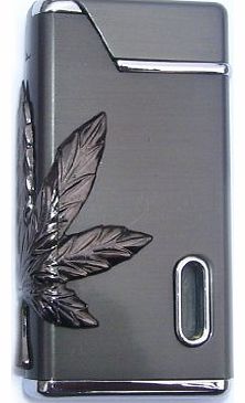 Windproof Marijuana Leaf Pattern Electroplating Butane Jet Lighter - Silver Black