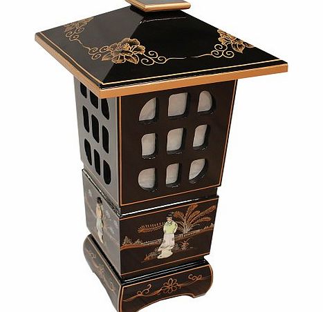 Newquay-Bonsai Black with Mother of Pearl Lacquered Electric Lamp Oriental Furniture Chinese