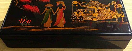 Newquay-Bonsai Hand Painted Vietnamese Lacquered Trinket Box Oriental Jewellery Box
