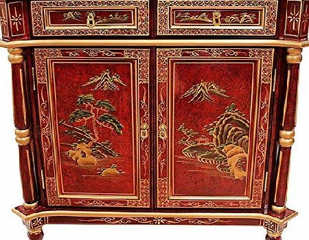 Newquay-Bonsai Lacquered Red Mottled Oriental Sideboard Chinese Oriental Furniture Cabinet Feng Shui