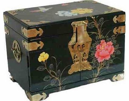 Newquay-Bonsai Mottled Green Flowers Jewellery Box Oriental Furniture