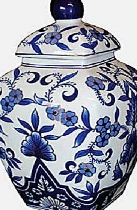 Newquay-Bonsai Traditionally Painted Blue Floral Chinese Porcelain Square Jar Oriental Gifts