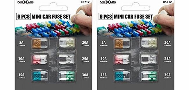 Nexus 05712 2x 6 Pieces Car Automotive Fuse Set Spare Mini Blades Fuses Kit Auto Assorted 5A 10A 15A 20A 25A 30A Amps
