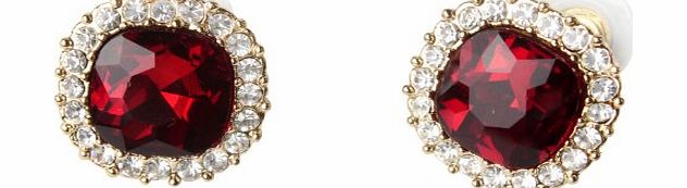niceEshop (TM) 1 Pair Vintage Royal Style Small Square Crystal Diamond Gemstone Stud Earrings-Red