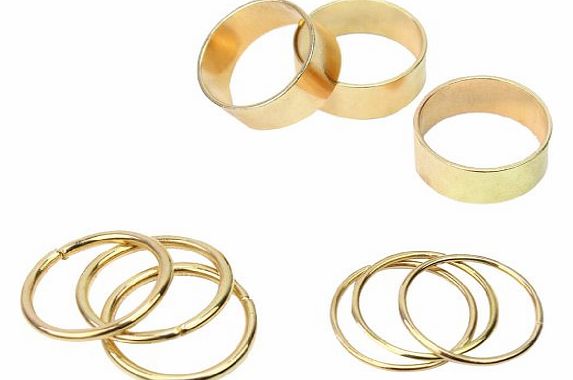 niceEshop (TM) 1 Set(9Pcs) Newest Punk Shiny Gold Tone Metal Cute knuckle Band Midi Mid Finger Tip Stacking Rings-Gold