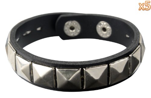 niceEshop (TM) 5pcs Fashion Vintage Punk Rock Style Square Rivet Leather Bracelets Wrap Bracelets-Black 