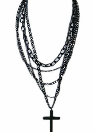 niceEshop (TM) Fashion Retro Vintage Style Multi Layer Chain Cross Pendant Metal Long Necklace Sweater Chain-Black