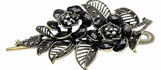 (TM) Fashion Vintage Jewelry Charm Rose Flowers With Leaves Alligator Clip Hair Clip-Antique Bronze&Black