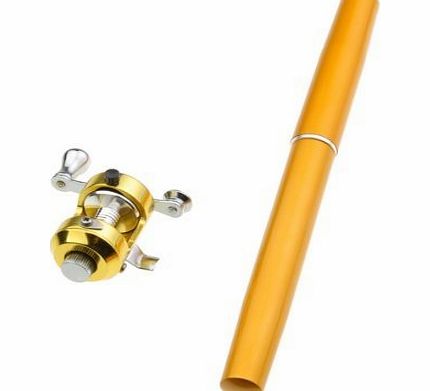 niceEshop (TM) Mini Pocket Aluminum Alloy Drum Wheel Pen Shape Fishing Rod/Pole-Golden Yellow
