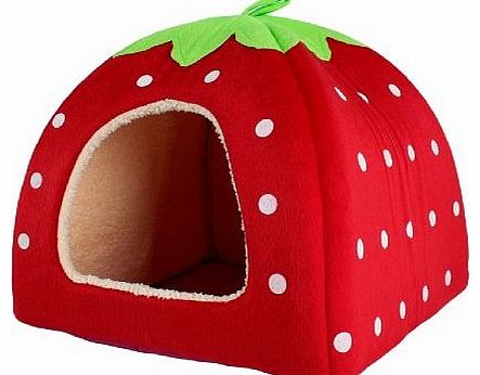 niceEshop (TM) Red Cute Soft Sponge White Dots Strawberry Pet Cat Dog House Bed With Warm Plush Pad(Small Size)
