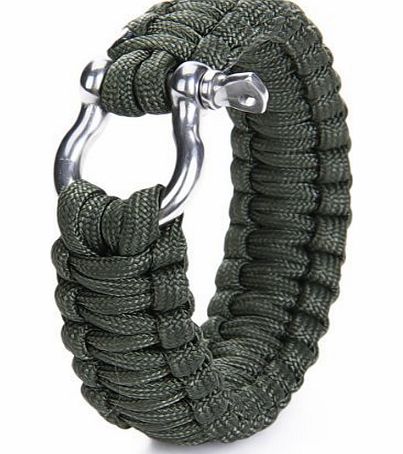niceEshop Paracord 550 Survival Bracelet with Stainless Steel Bow Shackle - Olive Drab Green / Ideal Accessory for Camping, Boating, Hunting, Hiking, and Other Sports Activities.