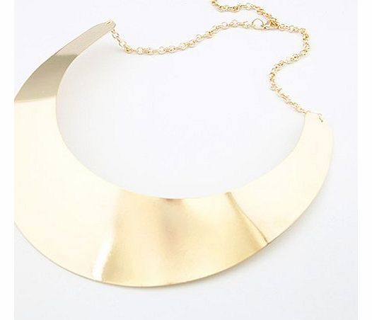 Smallwise Trading Cool Punk Goth Rock Chic Choker Collar Necklace with Chain --- Gold Plated