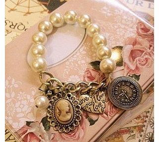 niceEshop TM) Classic Vintage Pearl Bracelet with Charms-Pearl
