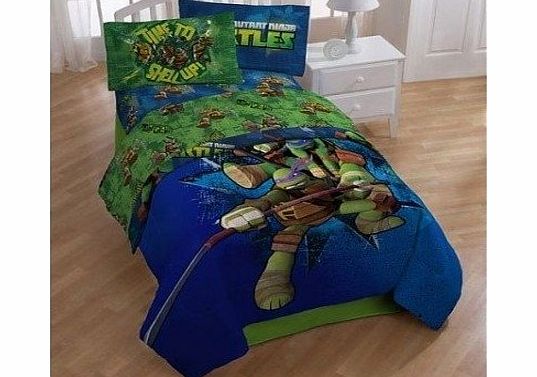 Nickelodeon Kids Blanket Set, Teenage Mutant Ninja Turtle Comforter and Sheet Set. 4 Piece Bedding Set for Children Twin Beds. Childrens Blanket Set